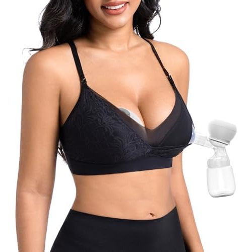 Pumping Bra Hands Free for Breastpumping, Soft Lace Breast Pump Bras for Moms, Maternity Bralette Nursing Bra