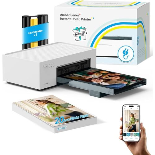 4x6'' Photo Printer, Wi-Fi Picture Printer, 20 Sheets, Full-Color Photo, Instant Phone Printer for iPhone, Android, Smartphone, Thermal Dye Sublimation, Portable Photo Printer for Home Use