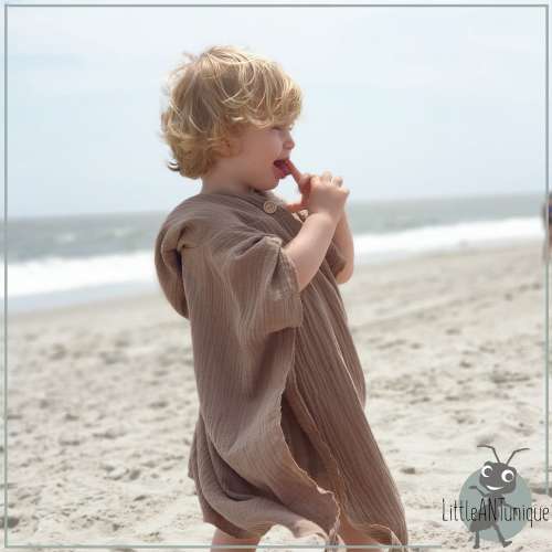 Poncho Badeponcho Musselin dunkelbeige 1-4 years