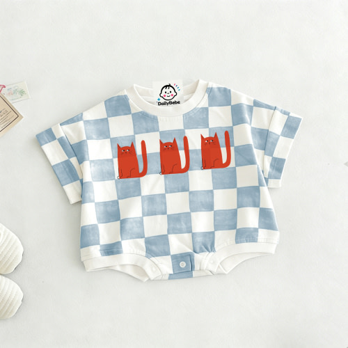 Baby Cat Check T-shirt Romper
