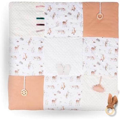 LILDUO Tummy Time Baby Play Mat for Floor | 43x43 | Non-Toxic Tummy Time Mat with 1.18 Inch Thickness and 5 Baby Sensory Toys - 100% Cotton Comfortable,Washable and Easy to Use Infant Essentials Gift