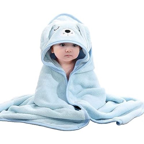 Asnewkit Hooded Baby Towel, Baby Bath Towels with Hood,Unique Animal Design Baby Towel with Hood Soft Absorbent Baby Bath Towels, for Newborn Baby Boy and Girl (Blue)