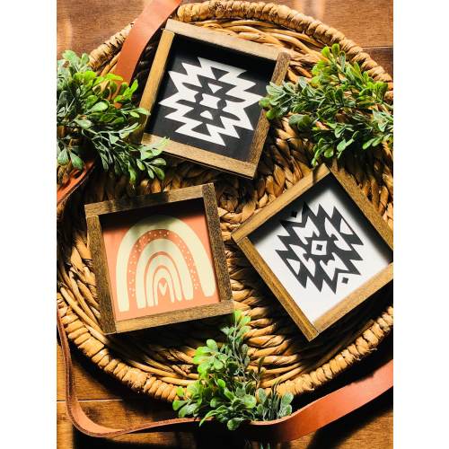 Mini Farmhouse Tiered Tray Sign|Cactus|Yum|Boho Farmhouse Sign|Aztec|Tribal|Boho Rainbow