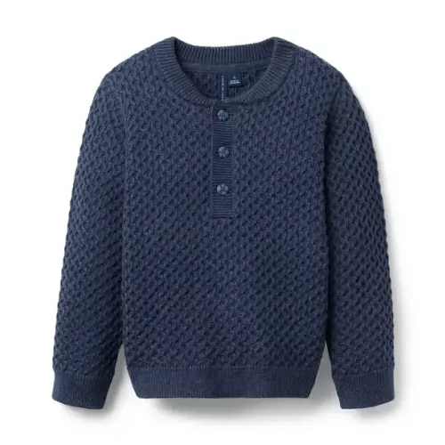 Boy Dark Ocean Navy Textured Henley Sweater by Janie and Jack