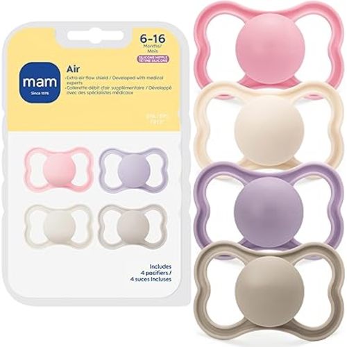 MAM Air Pacifier for Babies 6-16 Months, Extra Air Flow for Sensitive Skin, Developed with Medical Experts, BPA-Free Skin Soft Silicone, 4 Count, Made in Europe