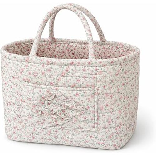 Car Storage Basket, Quilted Fabric Storage Baskets with Handles, Quilted Laundry Basket Boho Floral Print Organizer Bin, Foldable Car Basket for Home, Picnic, Office (C)