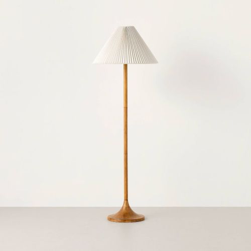 Wood Mid Tone Floor Lamp with Cotton Pleated Shade - Hearth & Hand™ with Magnolia