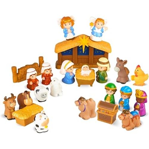 HARDWIND 25pcs Nativity Set for Kids, Christmas Story Playset Figurine, Little Nativity Toddler Toy, Nativity Scene Set for Children Ages 1 2 3 4 5 6+
