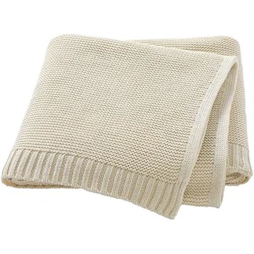Neiwech Baby Blanket Boy Girl Cotton Knitted Soft Swaddling Receiving Baby Blankets for Newborn Toddler Crib Stroller A-Beige 30 x 40 Inch