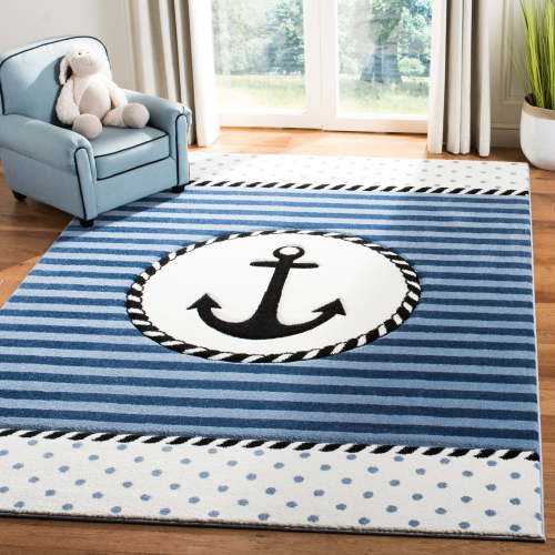 SAFAVIEH Carousel Kids Kennet Anchor Area Rug, Navy/Ivory, 5'3" x 7'6"