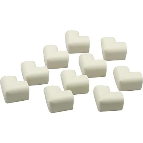 WONDERLAND Soft Rubber Foam Corner Protector Guards for Baby, Furniture Corner Guard, Edge Safety Bumpers, 3M Adhesive Pre-Taped (White/Brown, 10 Corners) (White)