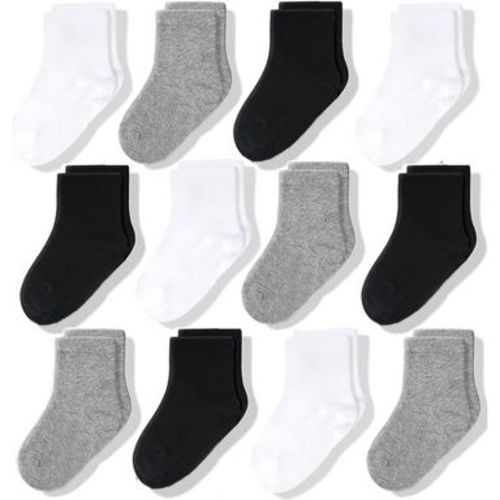 Cozyway Crew Cotton Baby Socks - 12 Pack Stretch Newborn Socks, Baby Socks 0-6 Months, Black/White/Gray, Unisex