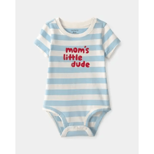 Baby Boy 'Mom's Little Dude' Striped Graphic Bodysuit - Blue/Ivory | Carter's