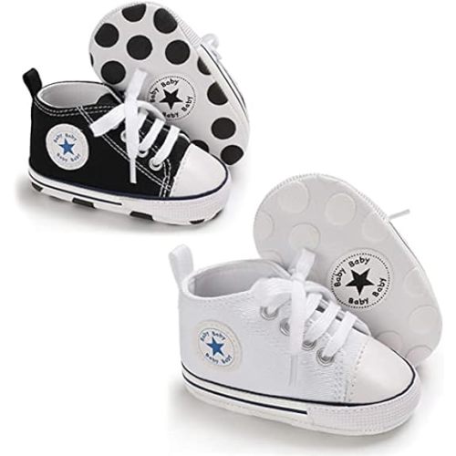 Unisex Baby Boys Girls Shoes, Newborn Infant Non-Slip Canvas Denim High Top Sneakers, Toddler First Walkers Shoes