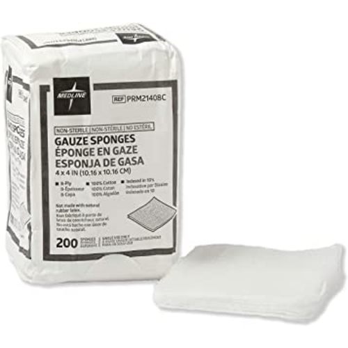 Medline 4 x 4 inch Gauze Sponges, 100% Cotton, 8-Ply Woven Non-Sterile Gauze (Pack of 200)