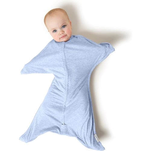 SleepingBaby Zipadee-Zip Transition Swaddle - Cozy Baby Swaddling Blanket with Zipper Convenience - Roomy Wearable Blanket for Easy Diaper Changes - 3-6 Month - Baseline Blue Heather