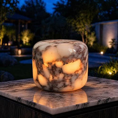100% Marble Touch Pat Lamp, Unique Natural Stone Small Night Table Lamp, Type-C Rechargeable 3-Way Dimmable Bedside Lamp, Warm Ambient Lighting for Bedroom (Calacatta Purple)