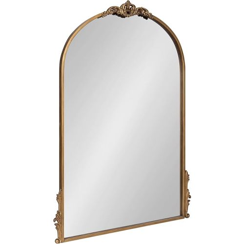Kate and Laurel Myrcelle Traditional Arched Mirror; 25 x 33; Gold; Decorative Large Arch Mirror with Ornate Garland Detailing Along The Crown and Edges of The Frame
