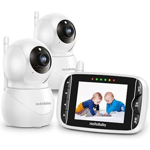 HelloBaby Monitor with Camera and Audio, IPS Screen LCD Display Video Baby Monitor No WiFi Infrared Night Vision, Temprature Screen Lullaby, Two Way Audio and VOX Mode (HB66pro-2 Cameras)