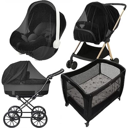 Enovoe Mosquito Net for Stroller - Bug Net for Stroller - Black Breathable Durable Polyester Mesh - Fits Strollers, Bassinets, Cradles, Playards - Pack N Plays Mini Cribs - Machine Washable