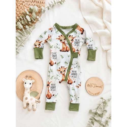 Giraffe Baby Romper | Wrap Romper | Neutral Baby Outfit | Newborn Layette | Baby Shower Gift | Infant One Piece | Handmade Baby Clothes
