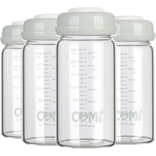 COMI Wide Neck Glass Breastmilk Collection n Storage Bottle, 4pc-8oz