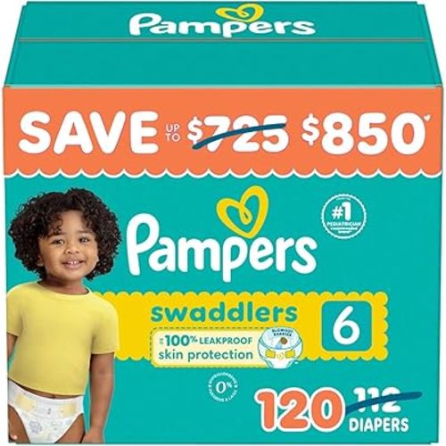 Pampers Swaddlers Diapers, Size 6 (35+ Pounds), 112 Count