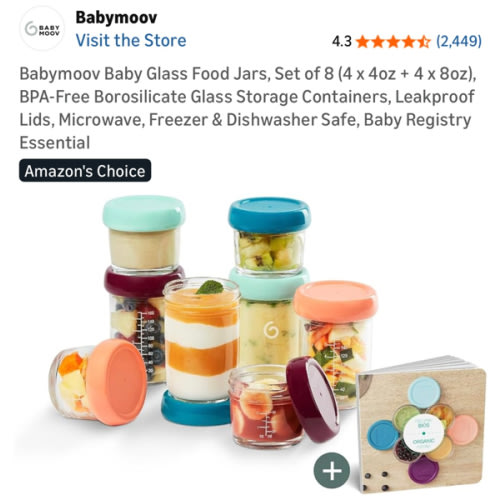 Babymoov Baby Glass Food Jars, Set of 8 (4 x 4oz + 4 x 8oz), BPA-Free Borosilicate Glass Storage Containers, Leakproof Lids, Microwave, Freezer & Dishwasher Safe, Baby Registry Essential