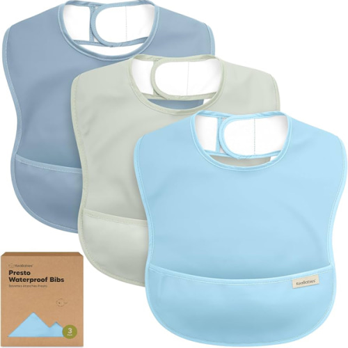 KeaBabies 3-Pack Waterproof Baby Bibs for Eating - Lightweight Toddler Feeding Bibs with Large Food Catcher, Mess Proof, Food-Grade Baby Eating Essentials, Easy to Put On & Clean (Ocean)