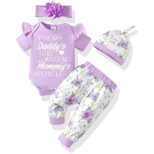 Renotemy Newborn Infant Baby Girl Clothes Summer Outfits Infant Romper Pants Cute Toddler Girl Clothes Gift Set