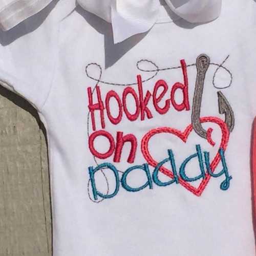 Baby Girl Clothes, Hooked On Daddy, Fishing Baby Bodysuit, Embroidered Bodysuit, Baby Shower Gift, Hair Bow, Baby Girl Outfit, Baby Clothes