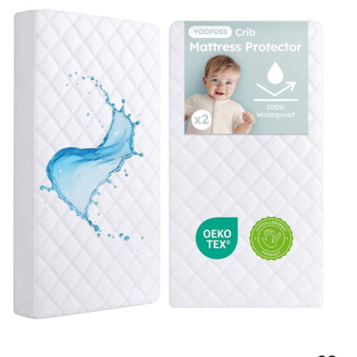 Yoofoss Waterproof Crib Mattress Protector 2 Pack, Quilted Crib Mattress Pad Cover Ultra Soft and Breathable, Machine Washable Toddler Mattress Protector for Standard Baby Crib Size 52''x28''