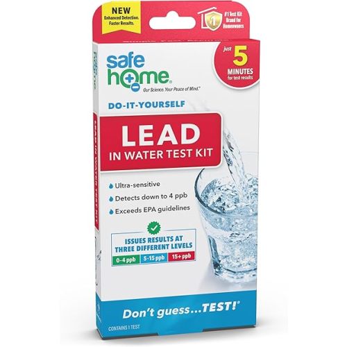 Safe Home® DIY Lead in Drinking Water Test Kit – Advanced Detection to 4 PPB – 5-Minute Test – 3 Levels of Test Results – EPA Lab Certified – Made in The USA – (1 Pack)