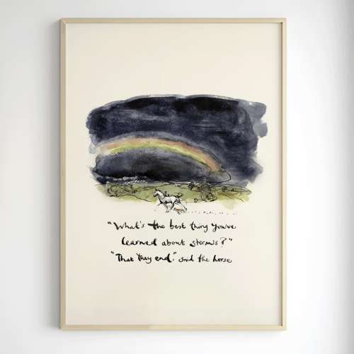 Framed Charlie Mackesy Artwork Print – The Boy, Mole, Fox & Horse | Mental Health Wall Art | Nursery Wall Decor Gift | Oak Frame Option