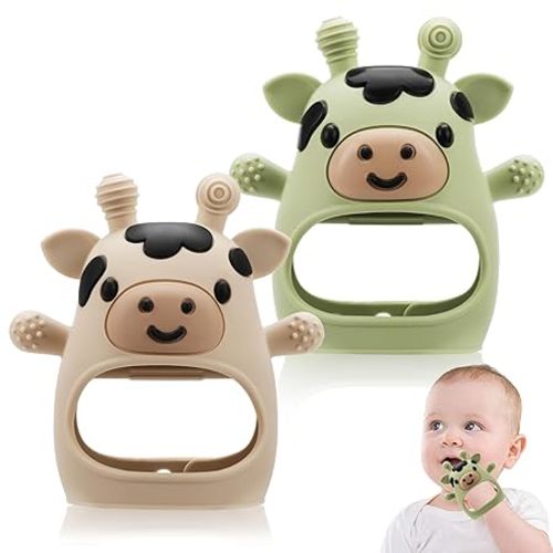 2 Pack Baby Teething Toys 0-6 6-12 Months, Adjustable Anti Dropping Wrist Teething Mittens, Food Grade Silicone Baby Chew Toys for Sucking Needs Teether for Newborns Infants Teething Relief