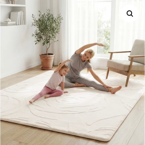 Rose Garden Faux Fur Jacquard Plush Play Mat. Color: Cream