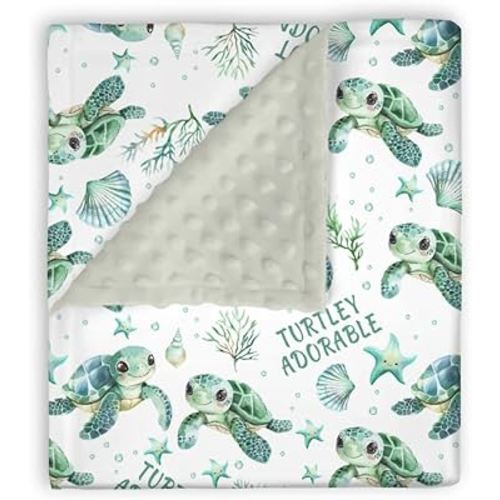 Mink Baby Boy Girl Blankets Under the Sea Turtle Animal, Ocean Creature Marine Life Double Layer Dotted Backing Receiving Swaddle, Newborn Infant Toddler Nursery Crib Bedding Shower Gift 30x40