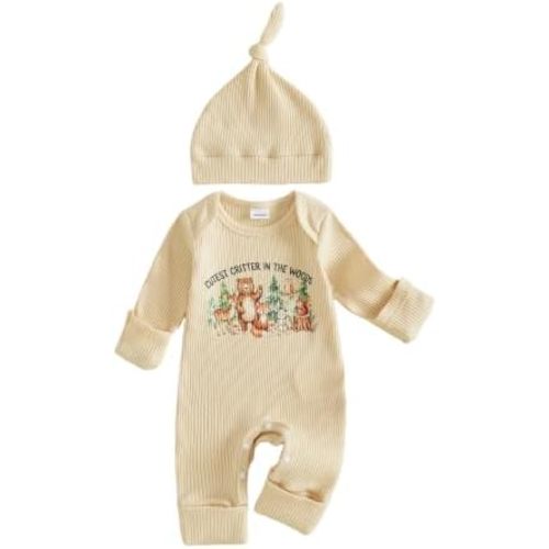 Newborn Baby Boy Fall Clothes Cutest Critter in the Woods Jumpsuit