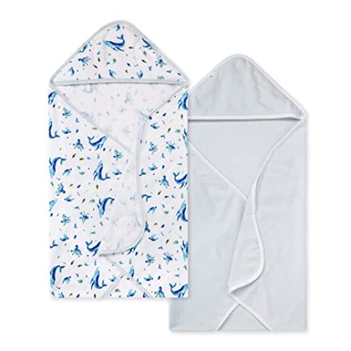 Burt's Bees Baby - Hooded Towels, Absorbent Knit Terry, Super Soft Single Ply, 100% Organic Cotton (2-Pack)