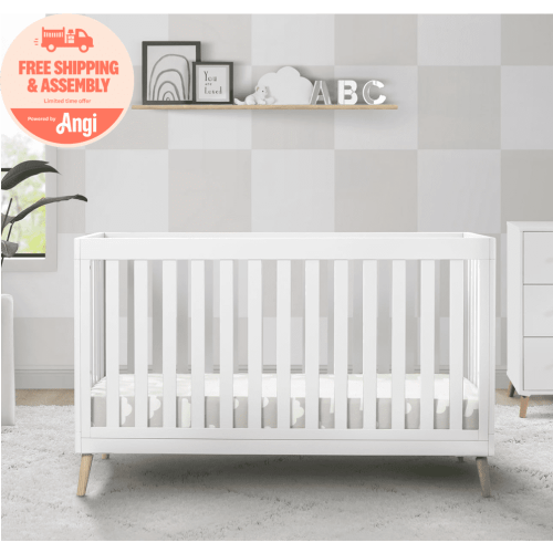 Delta Children Essex 4-in-1 Convertible Baby Crib, Bianca White/Natural Legs
