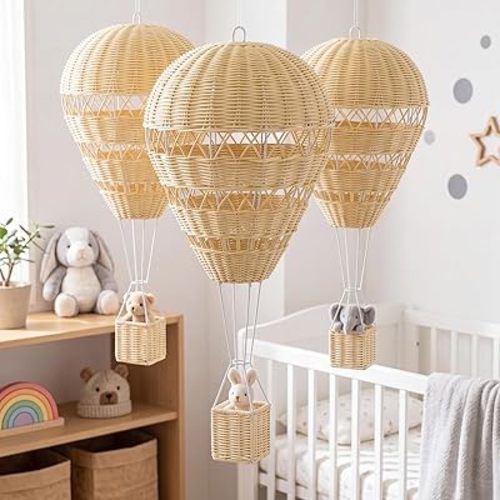 Baquler 3 Pcs 21.6x9.8x9.8'' Rattan Woven Hot Air Balloon Decor, Natural Rattan Woven Decoration, Hanging Hot Air Balloon Hanging Ornament Baby Nursery Bedroom DIY Craft (Without Dolls)