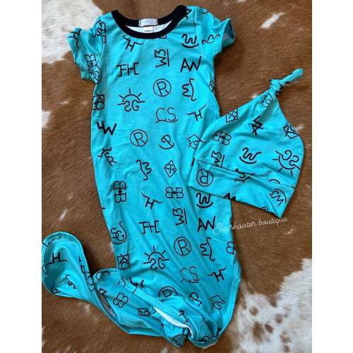 Turquoise brands baby sleep sack / hat set
