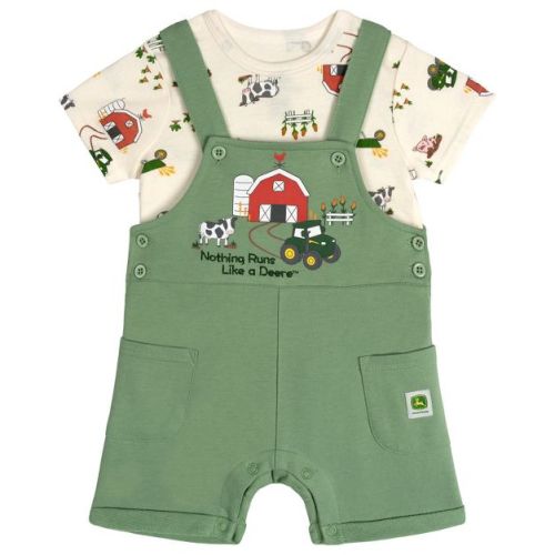 John Deere Baby Boys' Snap Closure French Terry Overalls and Short Sleeve Graphic Tee Outfit Sage Green Cream Newborn