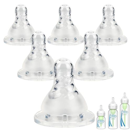 Silicone Nipple for Dr. Brown's Narrow Baby Bottle & Glass Bottles,Level 2, Medium Flow, 3m+, 6 Count