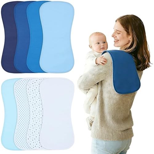 Waterproof Baby Burp Cloths 8-Pack - 4-Layer Super Absorbent Fabric, Extra Soft Plush Spit Up Rags for Newborns Infants, Unisex for Baby Boy Girl, Milk Spit Up Infant Towels
