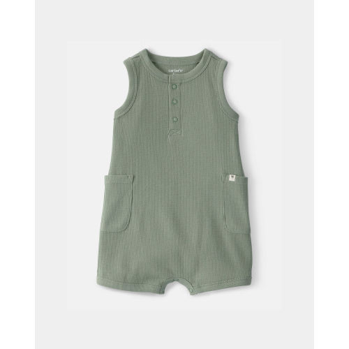 Baby Boy Waffle-Knit Sleeveless Romper - Green | Carter's