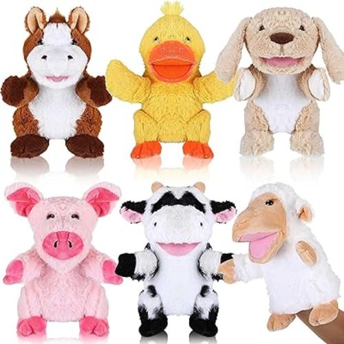 Liliful 6 Pieces Animal Hand Puppets Kids Hand Puppets with Working Mouth Animal Toddler Plush Toy for Show Theater Birthday Easter Basket Stuffers (Farm,9.84 inches/ 25 cm)