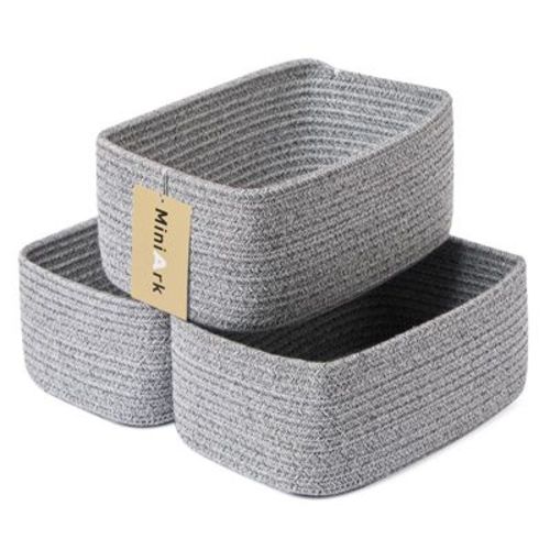 Aoibox Small Woven Cotton Rope Storage Baskets for Closet Organization Shelf Toy Nursery Shallow Bin 3 Pack Mixed Grey