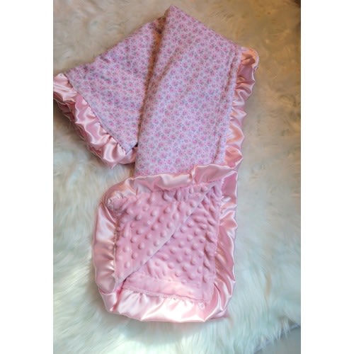 Baby girl rosebud blanket with satin ruffle