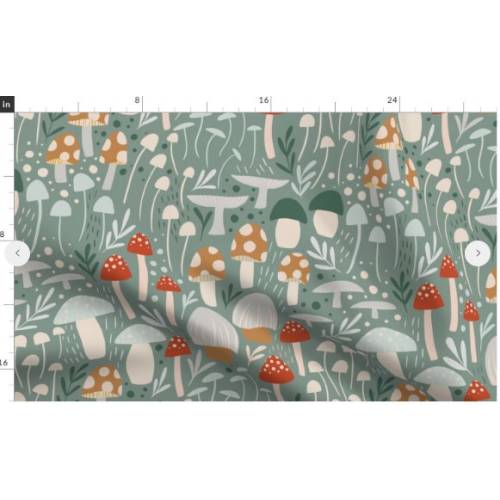 Sage Green Nature Swaddle Set, Cotton Knit Blanket + Hat or Headband in Hand-drawn Woodland Scene with Deep Orange Reds and Cream